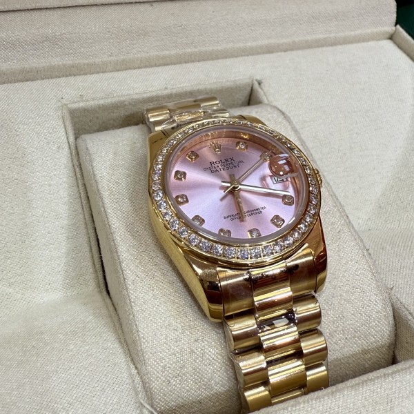 Datejust series pink dial with diamonds 31mm gold strap